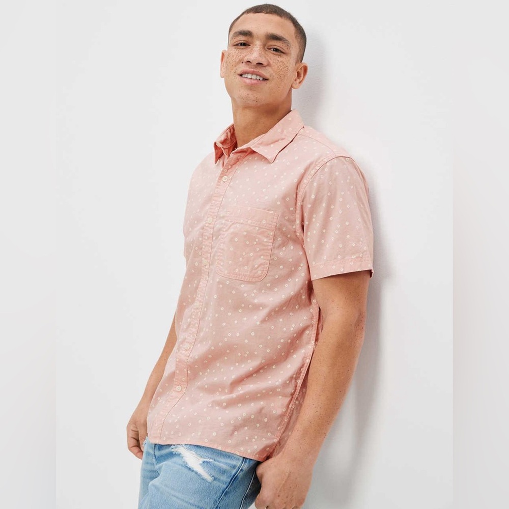 American Eagle Outfitters Pink Casual Button Down Shirt